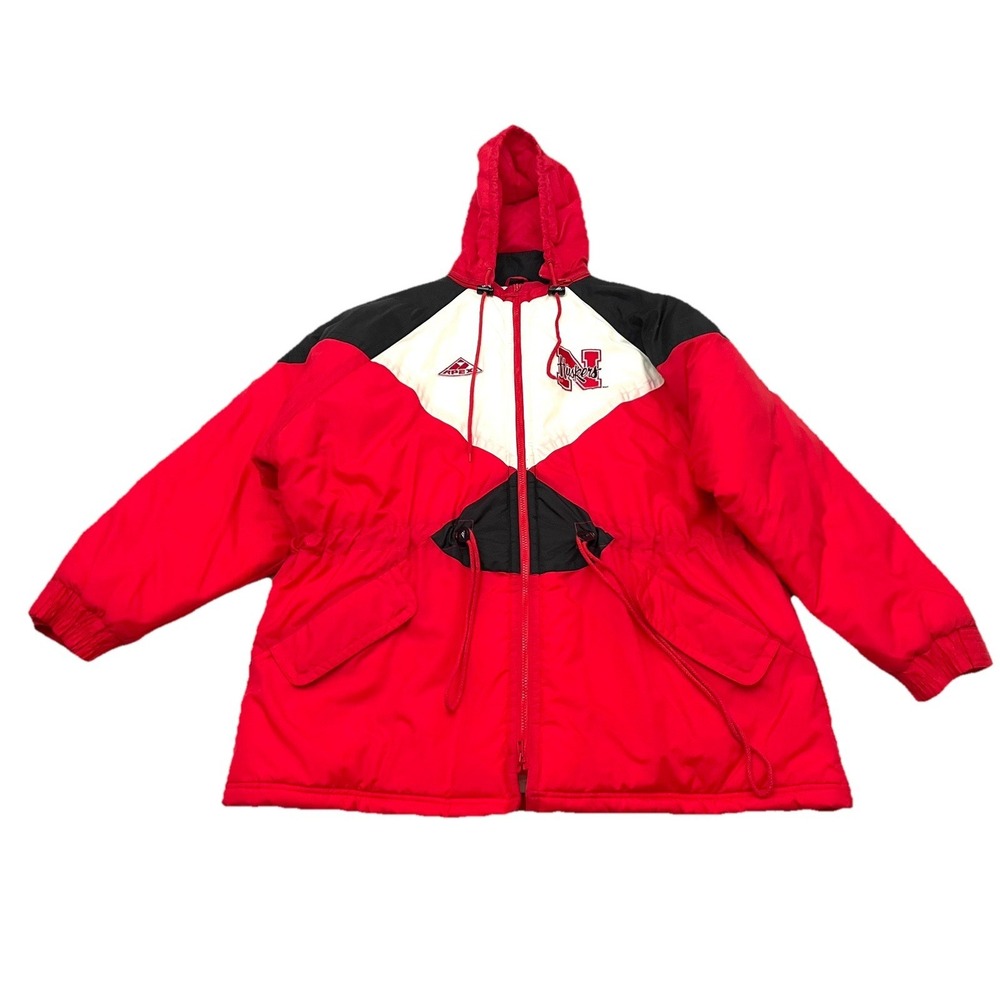 Vintage 90's Nebraska Huskers‎ Apex One Puffer Jacket Coat Size XL Red RARE